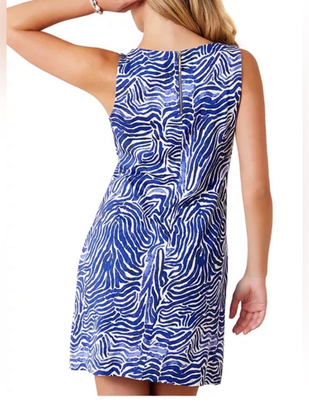 Tommy Bahama Blue White Zebra Print Sleeveless Shift Dress Women’s Medium