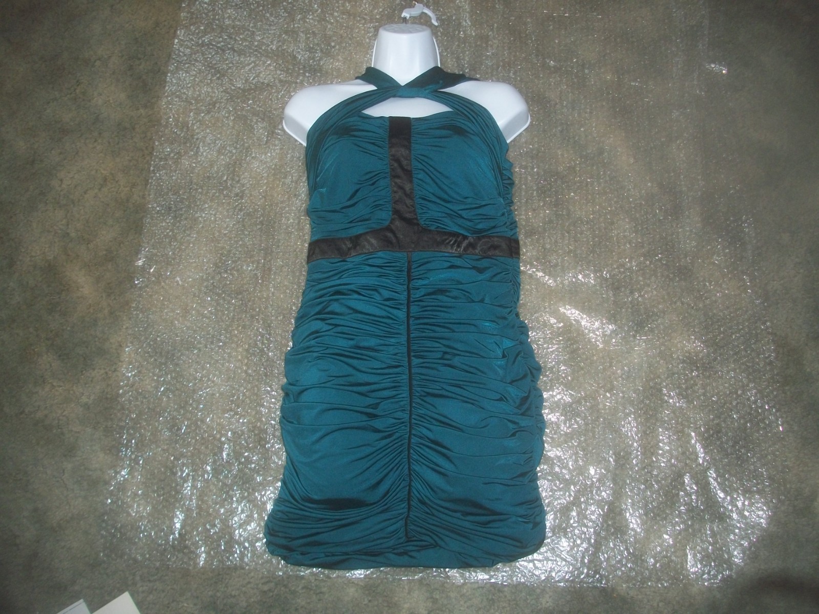 womens pleated dress.dark teal.keyhole neck.size junior large