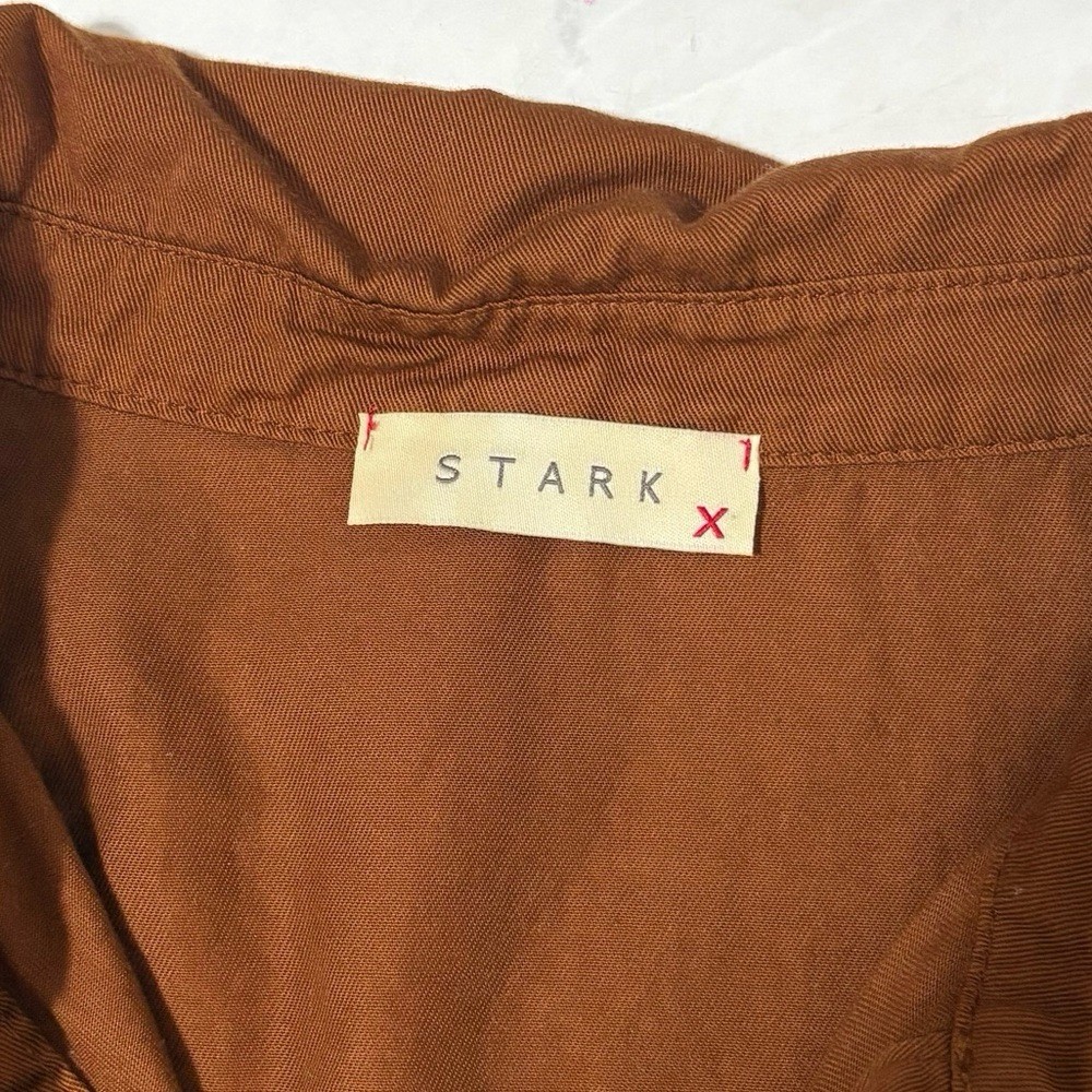 Stark X Size Medium Brown Ruched Button Up Long Sleeve Mini Dress Neutral Preppy
