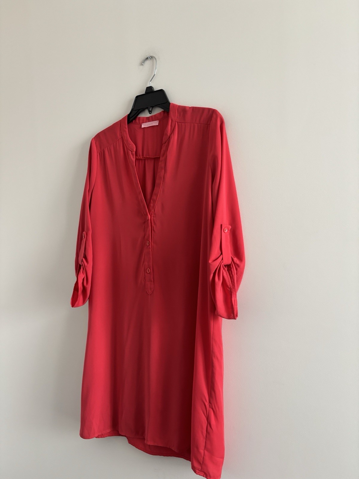 LUSH Dress Red V Neck Tunic Shift Button Roll Tab Women M Minimalist Classic USA