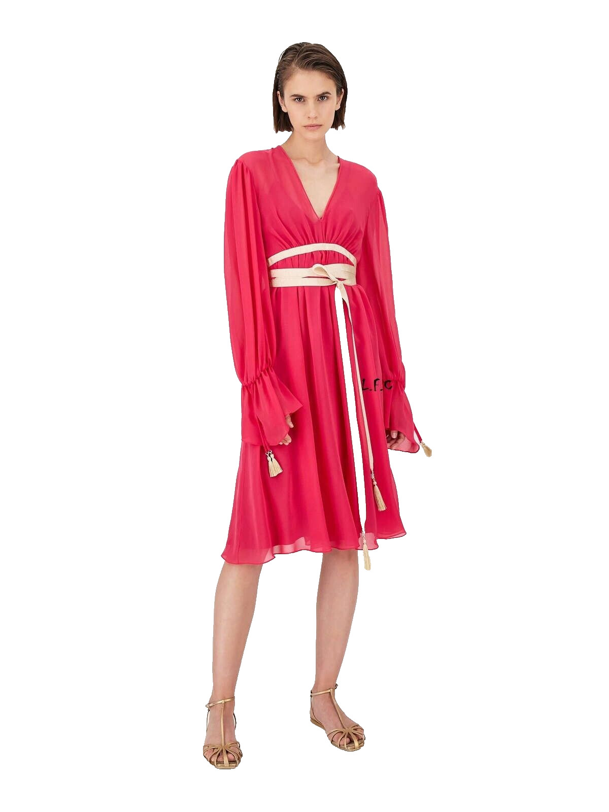 RR €890🌟 MAX MARA Pink SILK georgette Dress Usa2_ It36_ De32_ Uk4_ Fr34