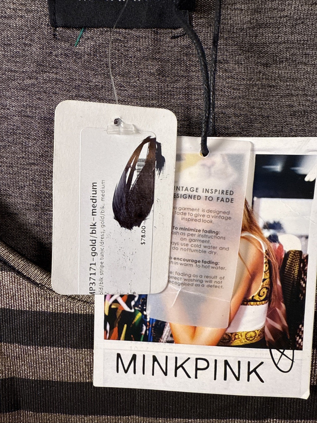 NWT Mink Pink Black/Gold Strip Tunic Mini Dress Med S/S R1