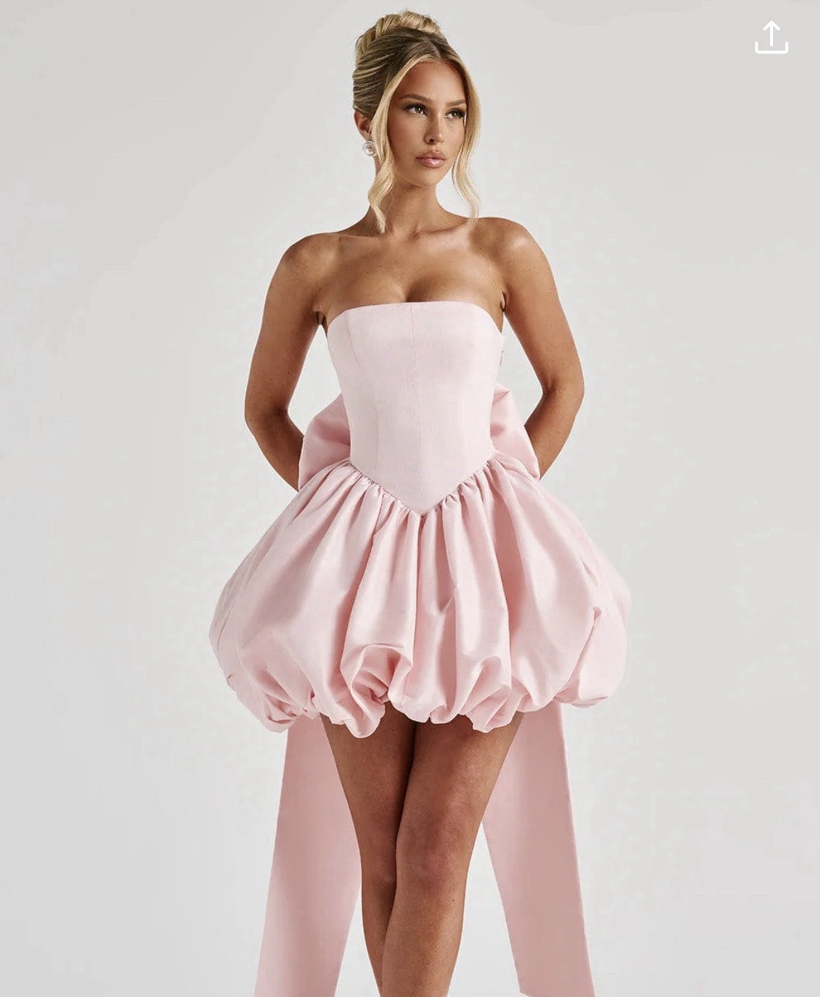 Babyboo Pink Strapless Satin Corset Mini Dress Lace-Up Bow Bubble Hem S