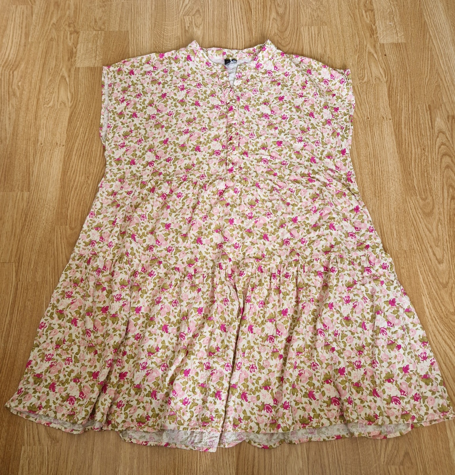 Y.A.S Yasohara Floral Tiered Mini Dress XXL Pink Green Lenzing Ecovero Viscose