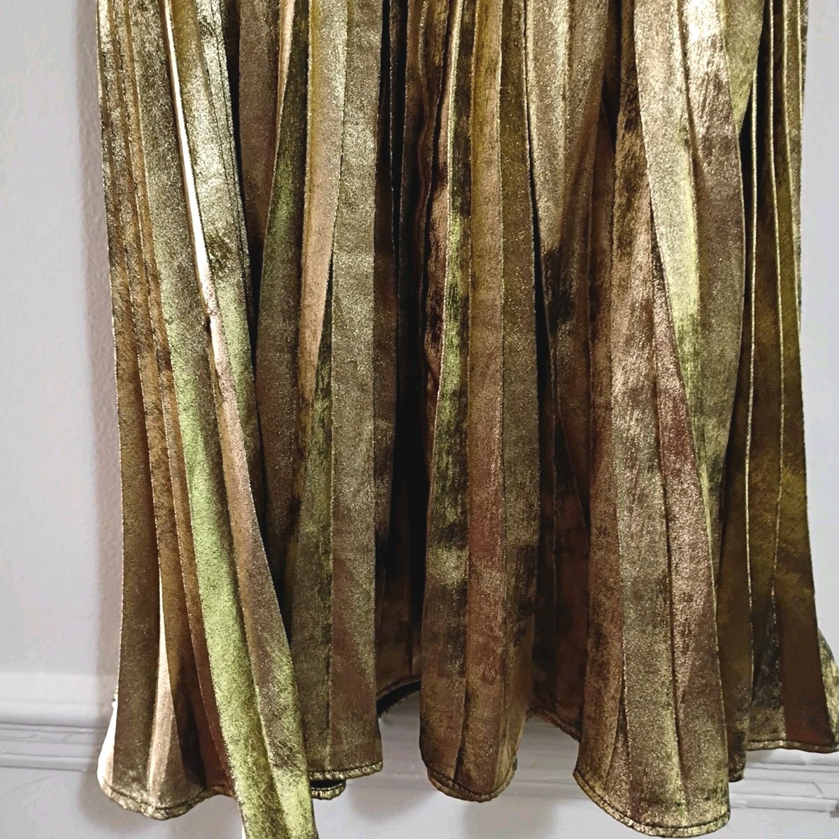 Sam Edelman Pleated Swing Dress Sz 14 Metallic Gold Lame Party Dance Event EUC