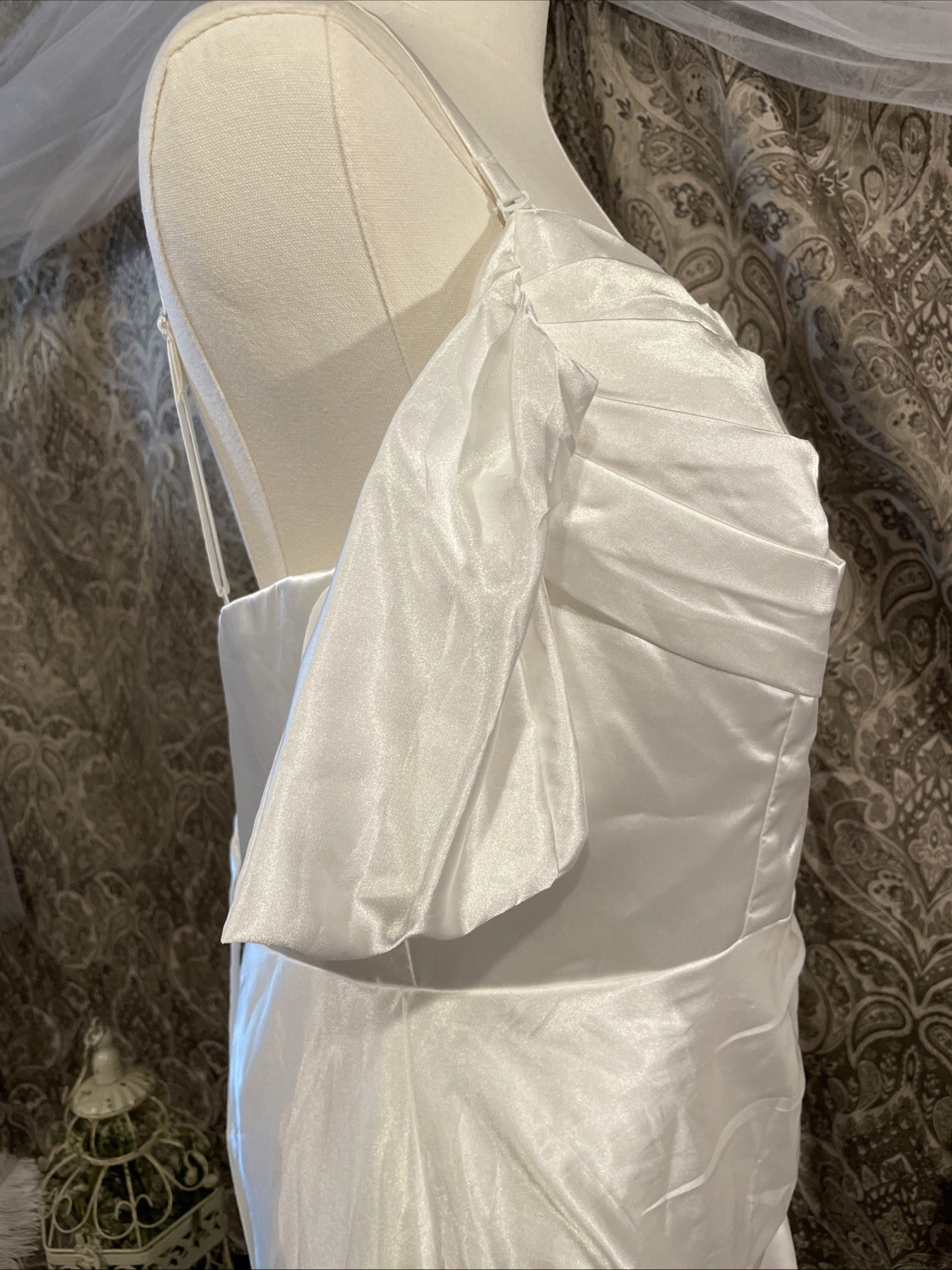 MU XiANGCHEN White Dress Long Corset Back Off The Sleeve Size 14