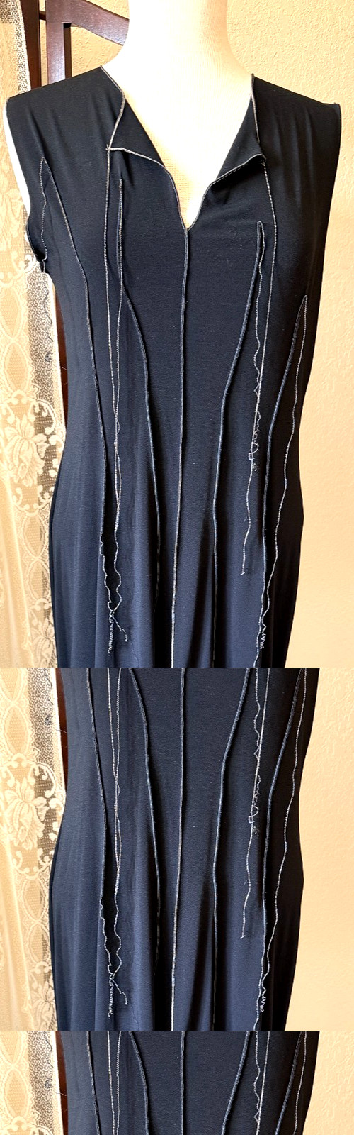 Linda Lundstrom Long Black Sleeveless Stringy Vamp Dress Sze 14 Edgy Stretch