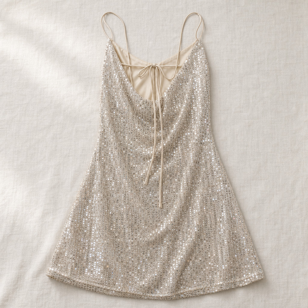 Sadie & Sage Womens M Champagne Sequin Tie Back Mini Party Dress 2020s