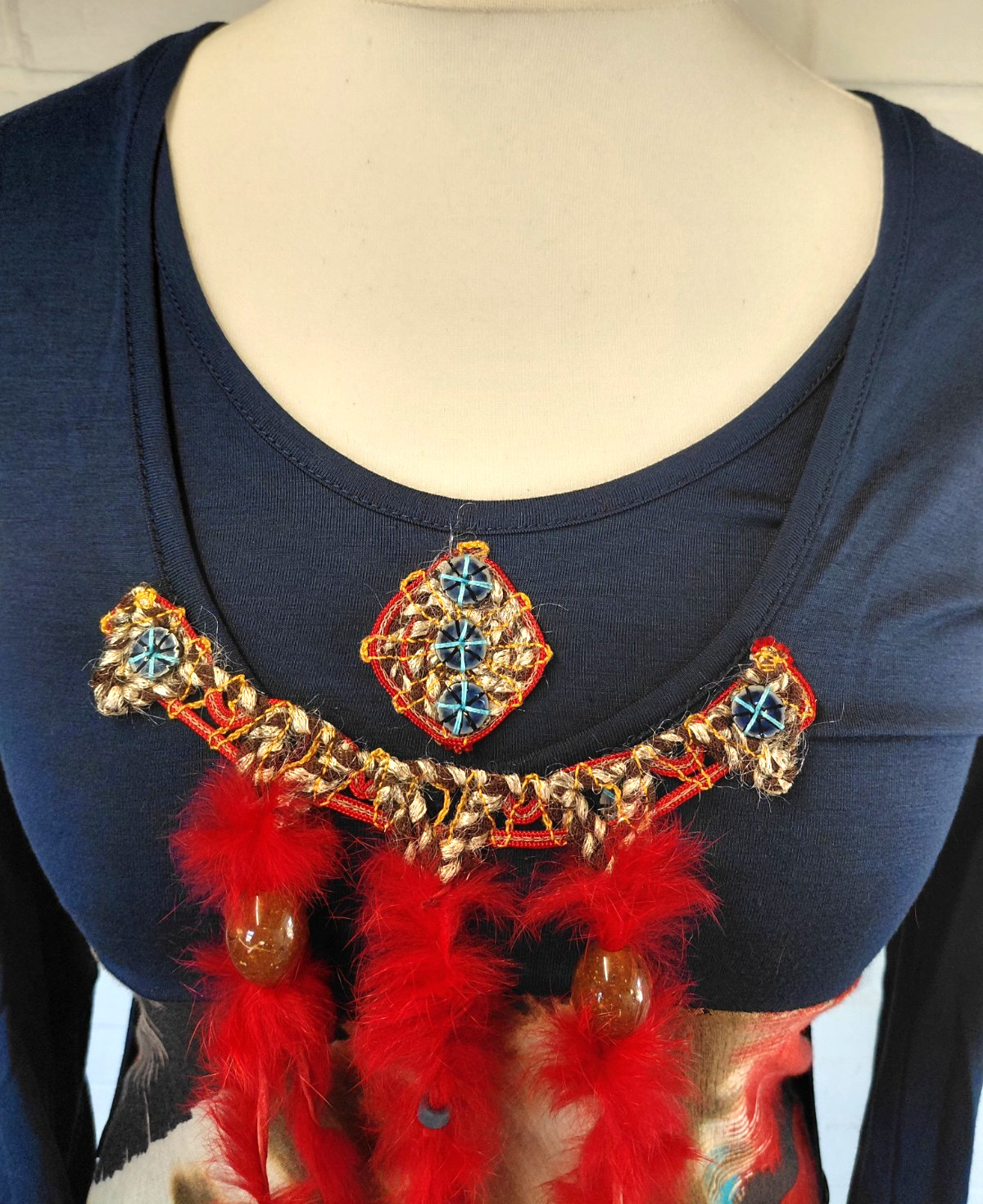 Save The Queen Dress Medium Colourful Abstract Slight Stretch Feather Detail