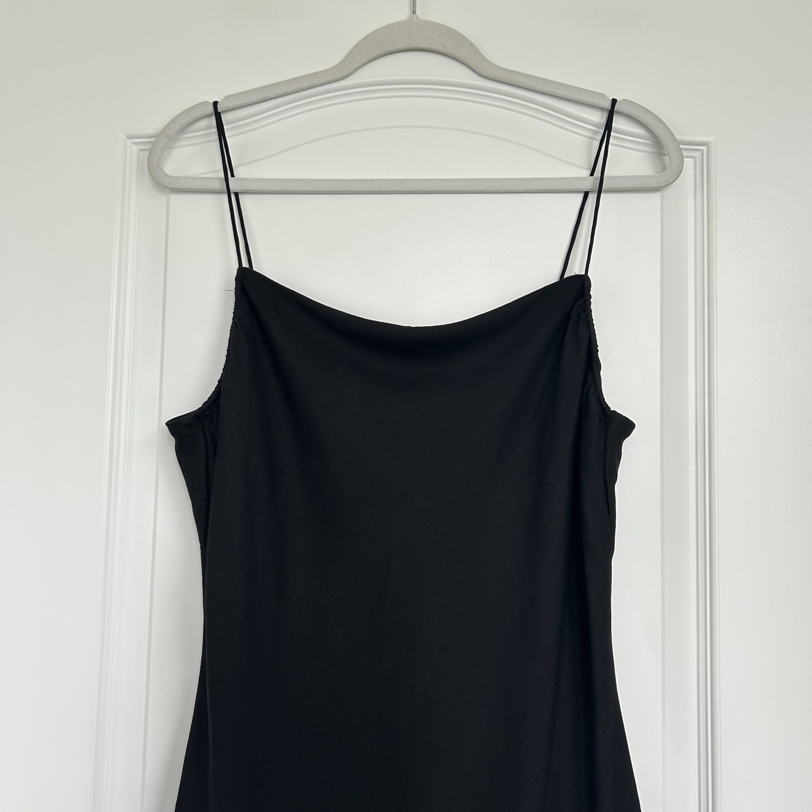 & Other Stories Linen Blend Strappy Dress US 10 Black Minimalist Quiet Luxury