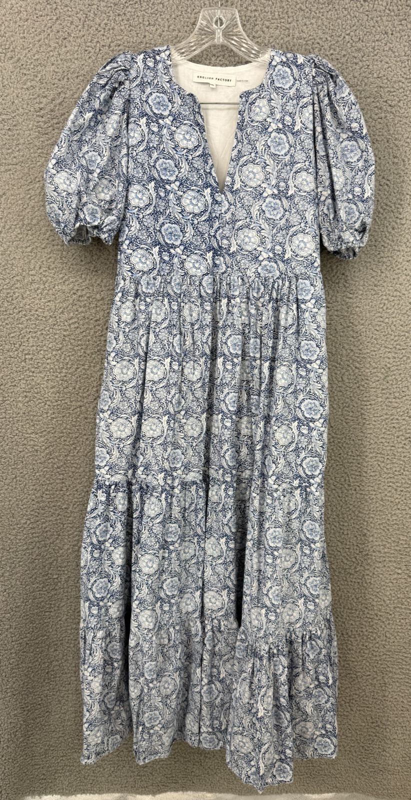 English Factory Pleated Maxi Floral Multi Tier Midi Dress Half Sleeve Size XXS