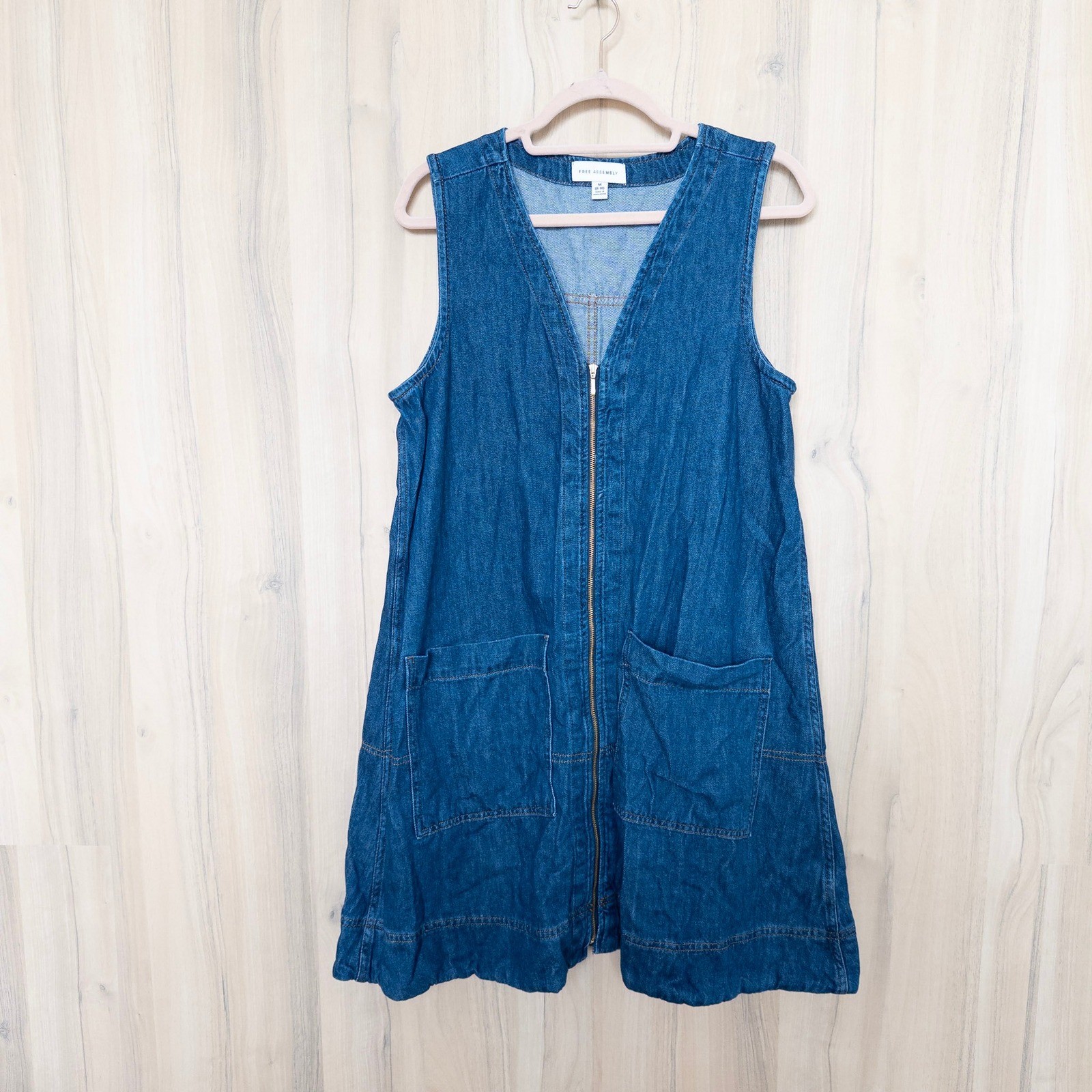 Womens Denim Jumper Dress Size M Blue Full Zip Americana Western Boho Utility