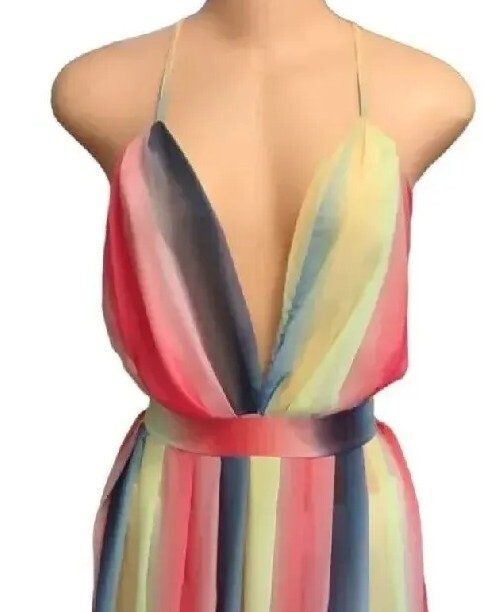 Sexy Flowing Maxi SunDress Halter Back Long Casual Boho Beach Cocktail Dress L