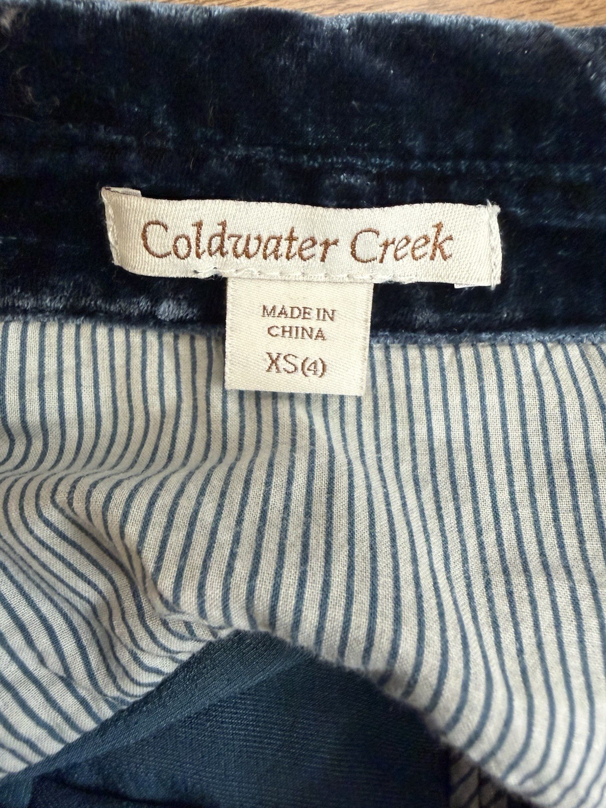 Coldwater Creek Blue Silk Blend Velvet Button Up Drawstring Dress Size XS (4)