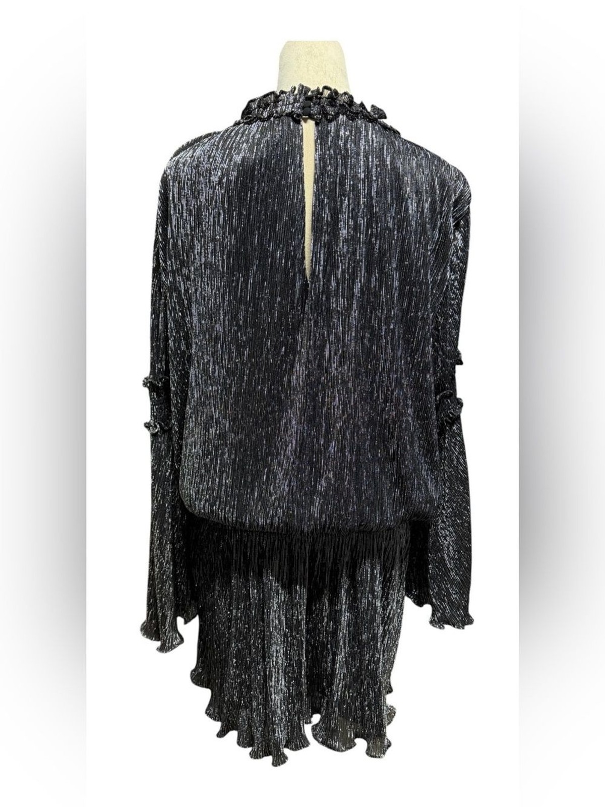 Parker New York Metallic Pleated br Ruffle Mini Dress Black Silver Size XL NWT