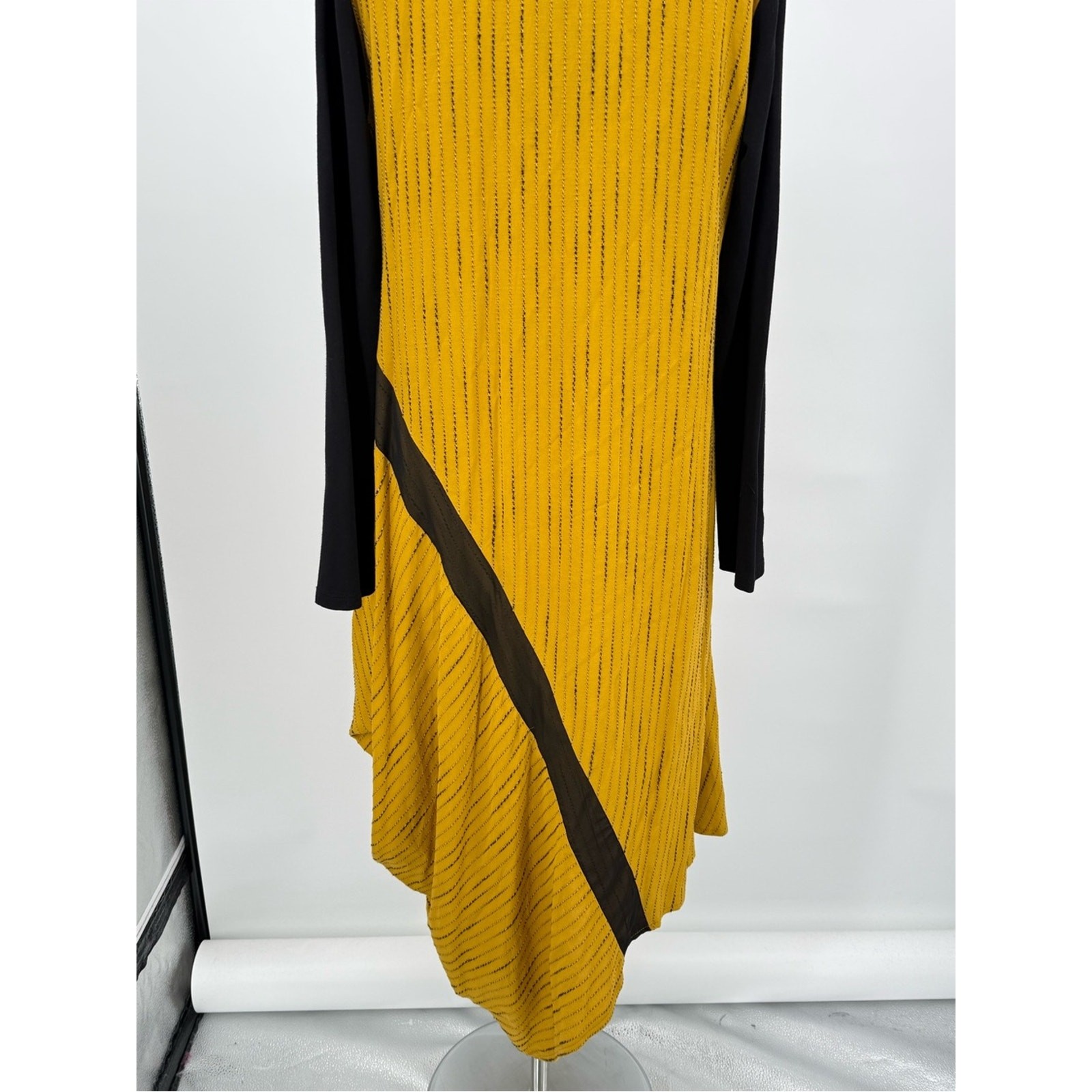 LUUKAA Lagenlook Asymmetrical Dress Size 10 Yellow Stripe Artsy Avant Garde NEW
