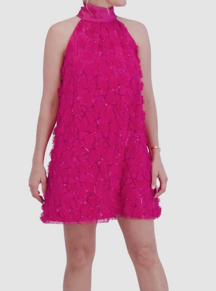 Eliza J Womens Pink Floral Applique Halter Shift Dress Size 14