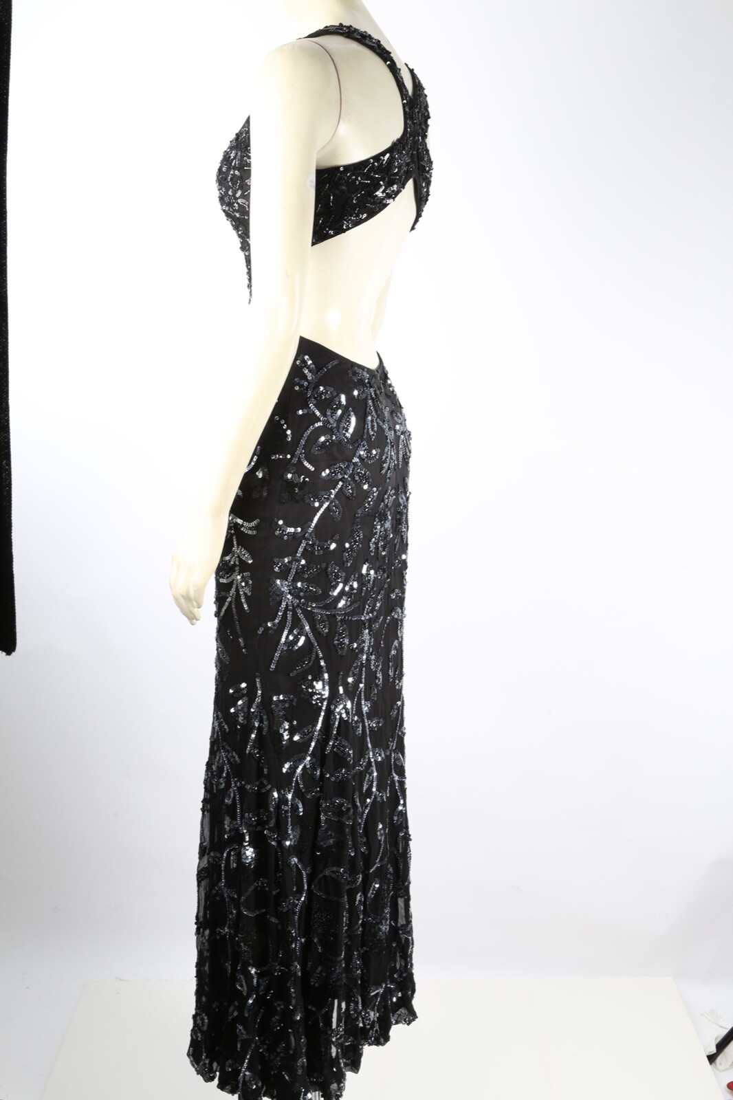 Cassandra Stone Black Silver Silk Beaded Embroidered Gown V Neck Dress Womens 0