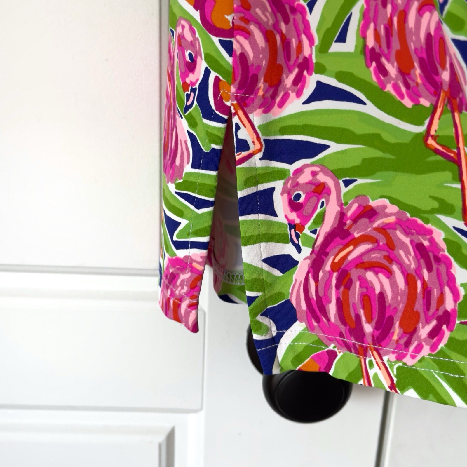 Barbara Gerwit Tropical Flamingo Dress Womens XS Pink Green Vibrant Resortwear