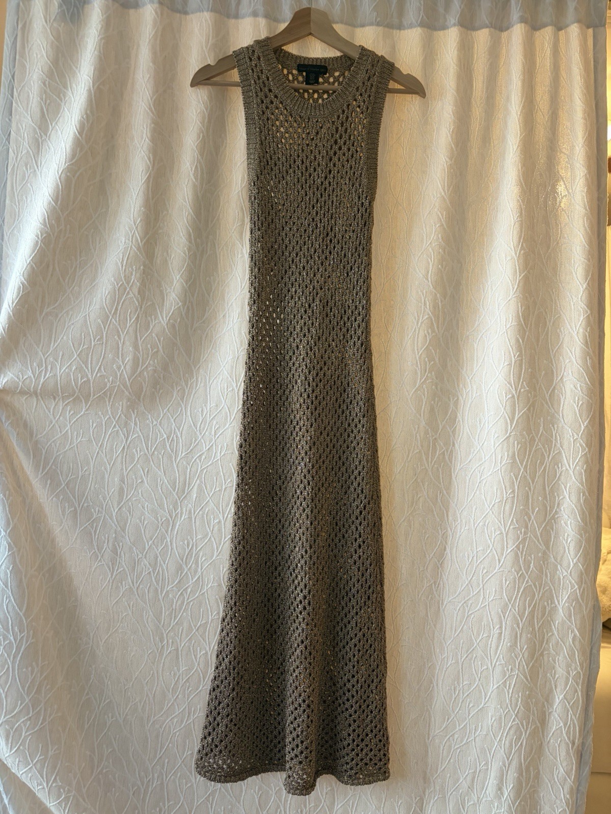 House Of Harlow 1960 Dress Womens XS Gold Metallic Crochet Knit Maxi Cover Up