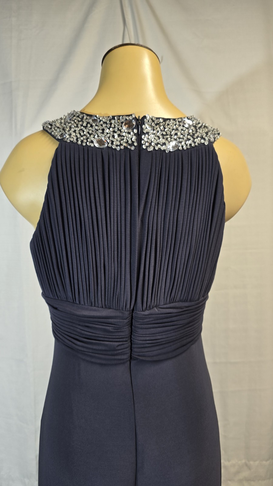JS Boutique Gown 4 Navy Beaded Pleated Formal Evening Prom Maxi Dress