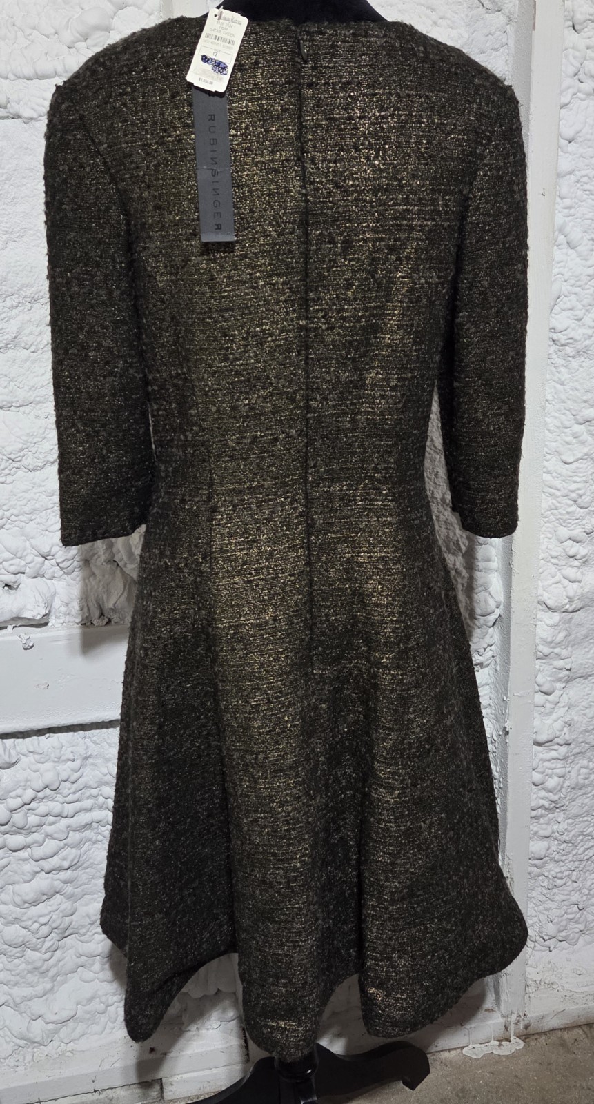 Rubin Singer Designer Metallic Olive Bronze Wool Blend Dress SZ 12 Neiman Marcus