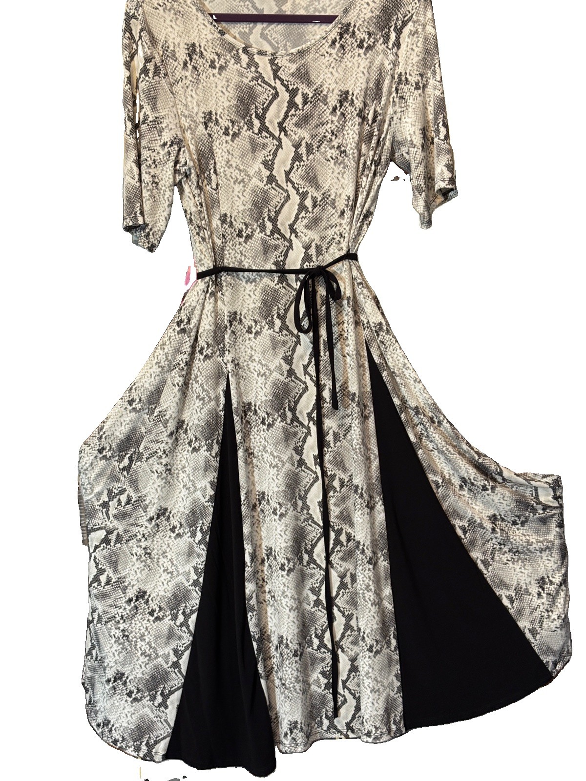 Nina Leonard Black and White Snake-Print Midi Dress with or without Tie PL