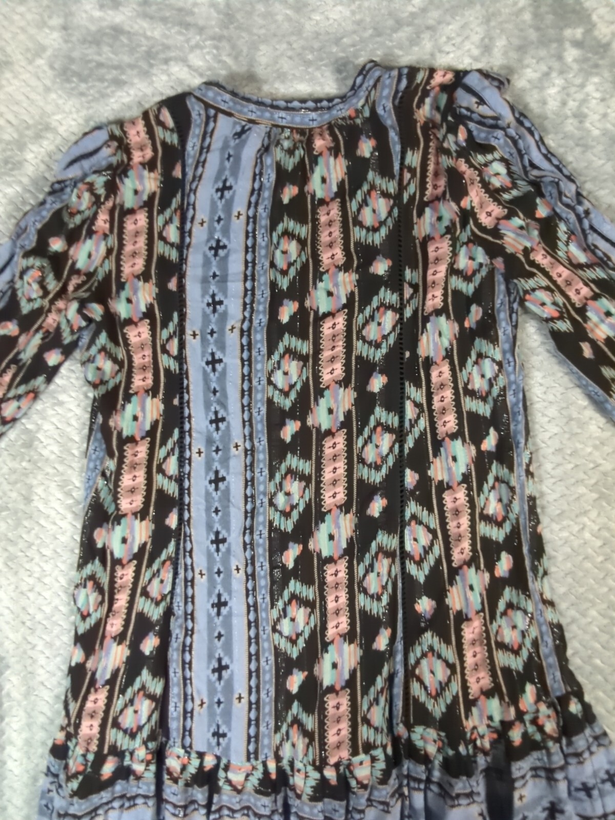 Holding Horses Anthropology Women’s Southwest Print Dress Ruffle Tassles XS Blue