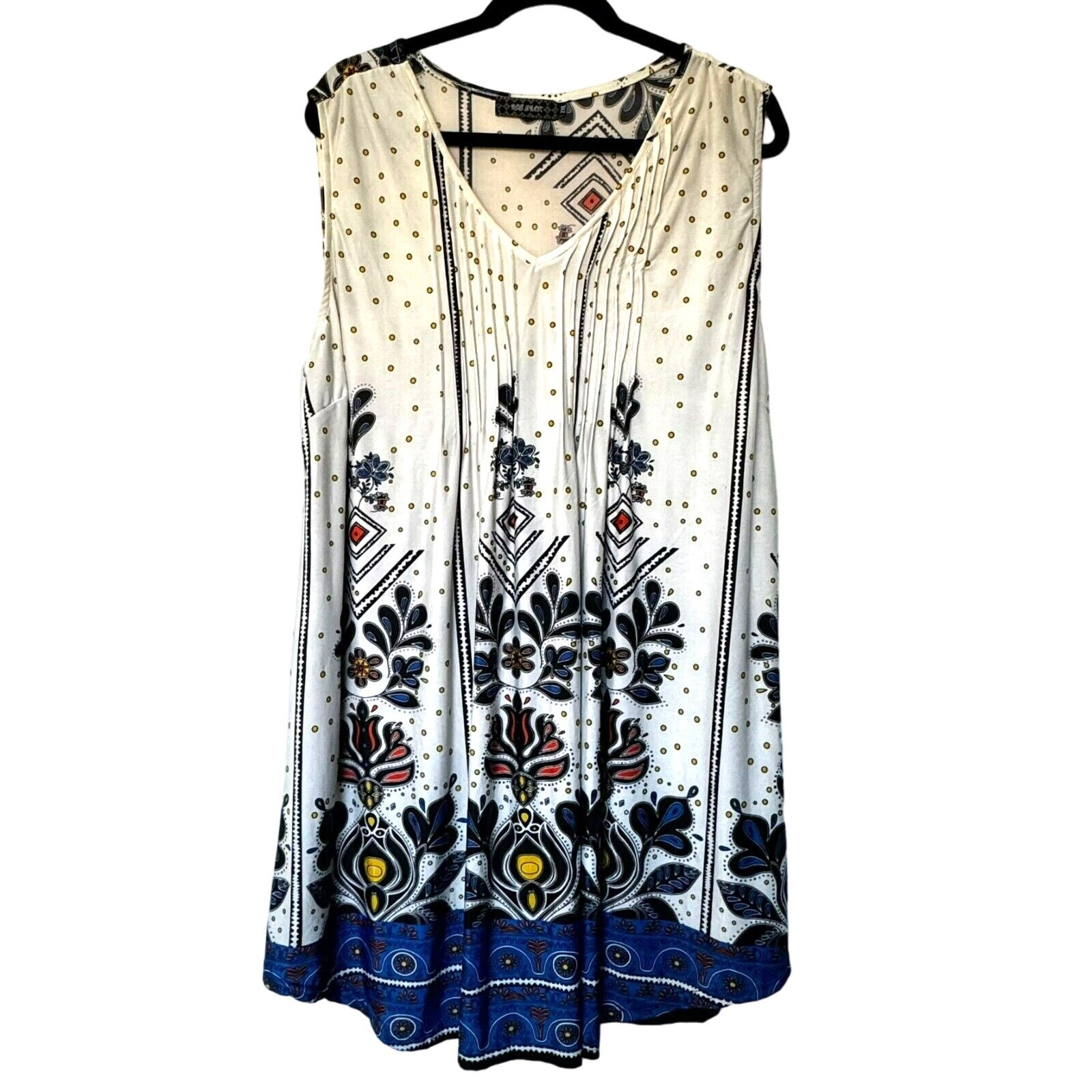 ICE SILK Womens 2XL Sleeveless Silky Pleated Tank Tunic Dress Boho Floral Hippie