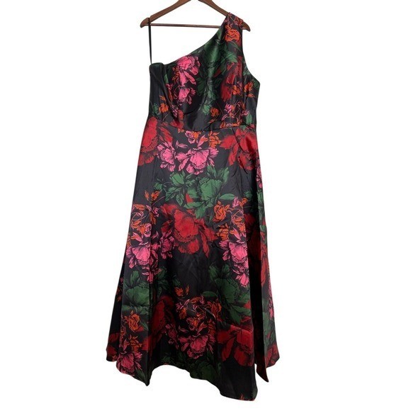 Hutch Cassandra One Shoulder Floral Mikado A-Line Maxi Gown Size 22W NWT