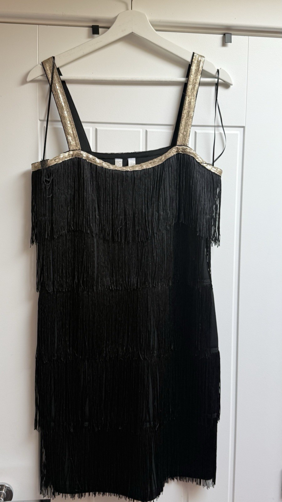 Bodyflirt Boutique Black Fringe Flapper Dress UK 8-10 Gold Sequin Gatsby 1920s