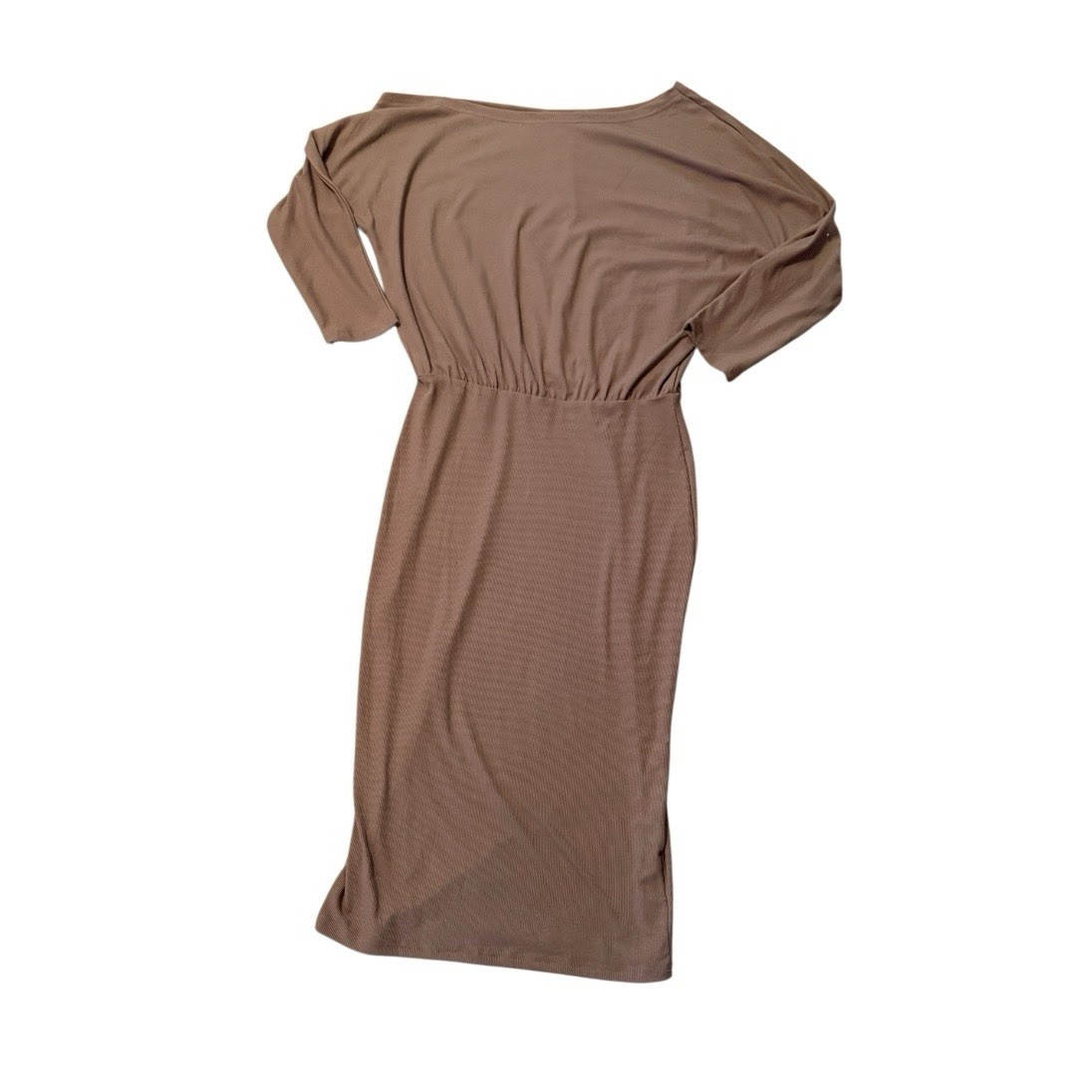 NWT Boutique One Shoulder Ribbed Bodycon Midi Dress TaupeMedium Elastic Waist