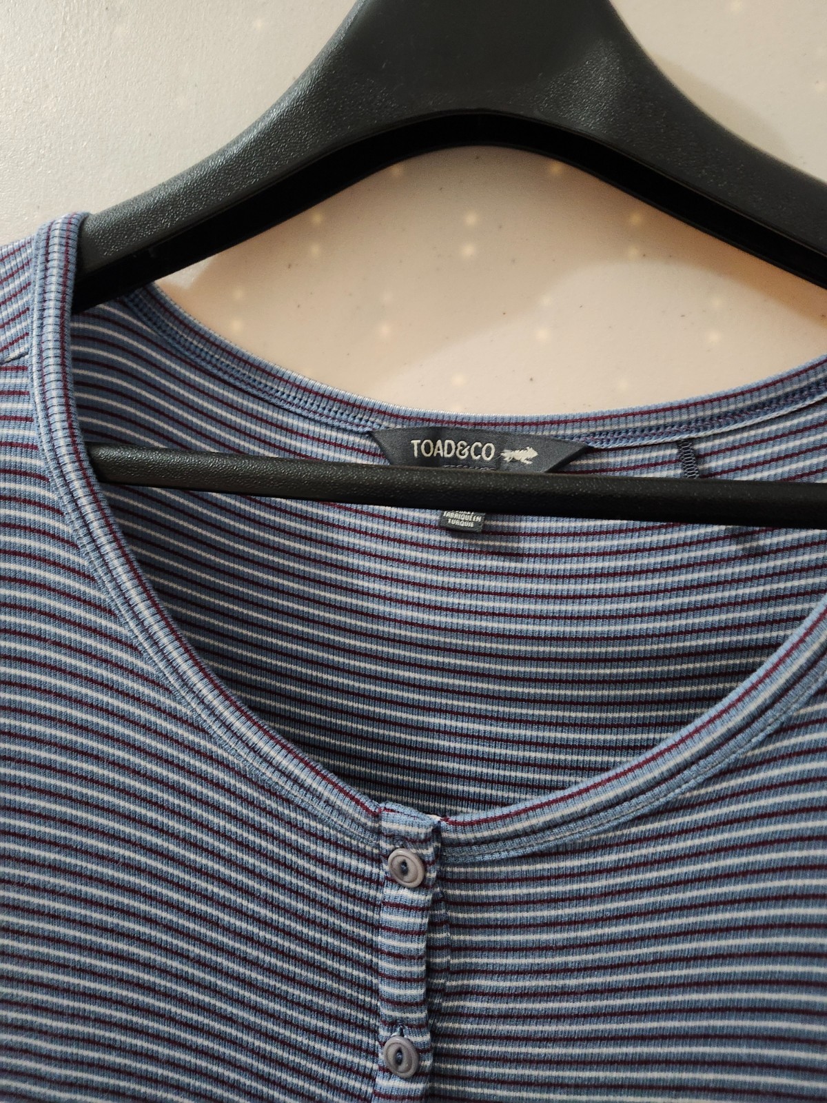 Toad Co Dress Womens L Blue Daisy Rib Flare Skater Henley Stripe Stretch Pocket