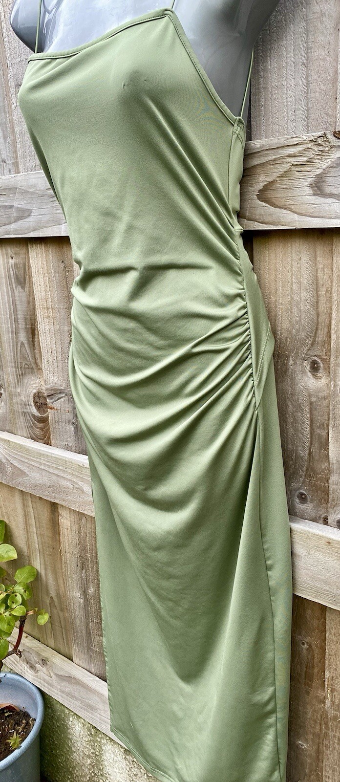 Stunning Green SHEIN Medium Lycra Feel Stretch Fitted Sexy Dress With Side Slit