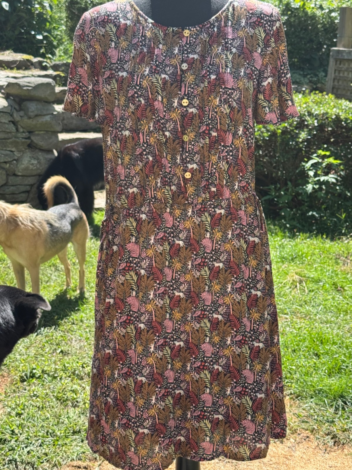 Loft Womens Paradise Lost Mini Dress Size S Jungle Animal Pintuck Pleat Cats