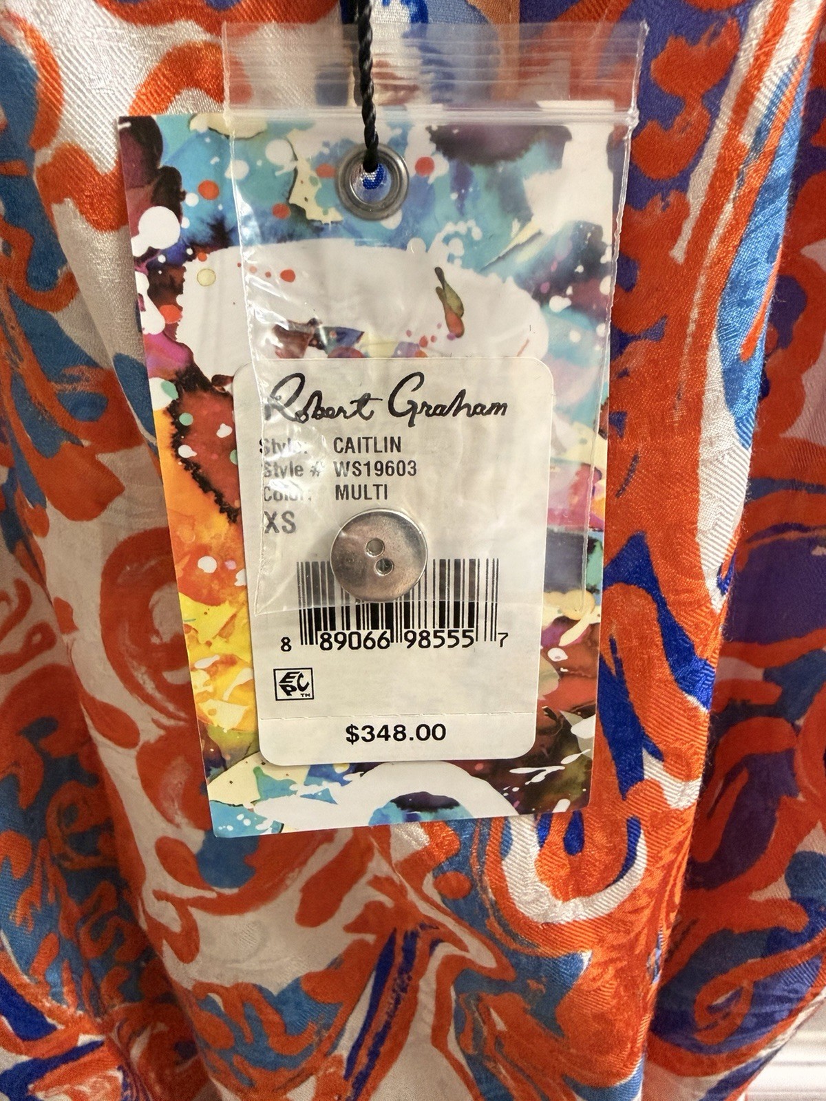 Robert Graham Caitlin Multicolor Printed Silk Cotton Blend Dress Size XS