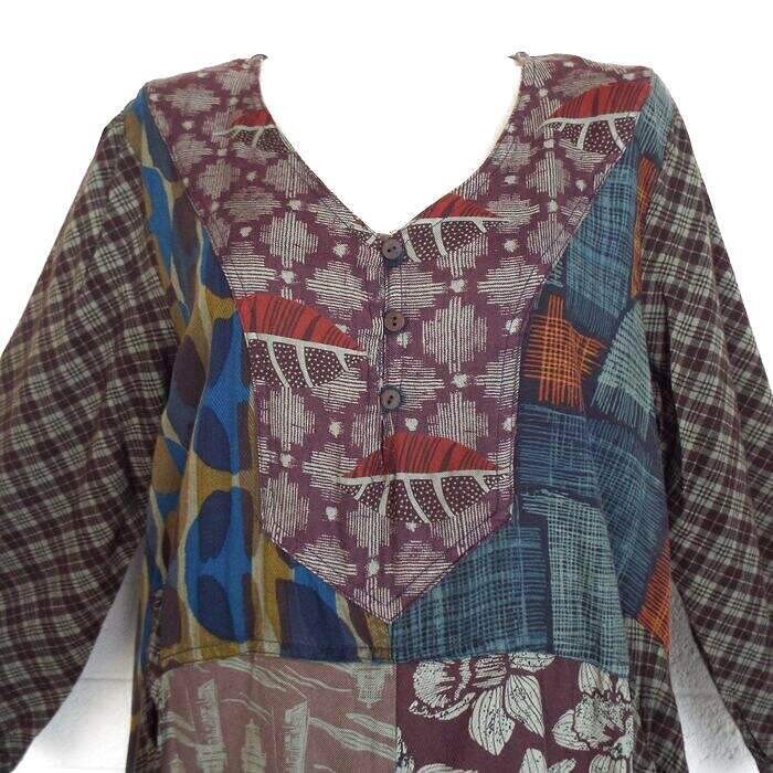 NWT Sacred Threads S/M 8 10 12Boho Patchwork Boho Goddess Asymmetrical Hem Dress