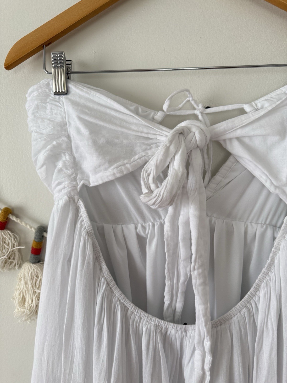 American Eagle Halter Ruched Tiered Midi Dress White Milkmaid Beach Whimsy XL