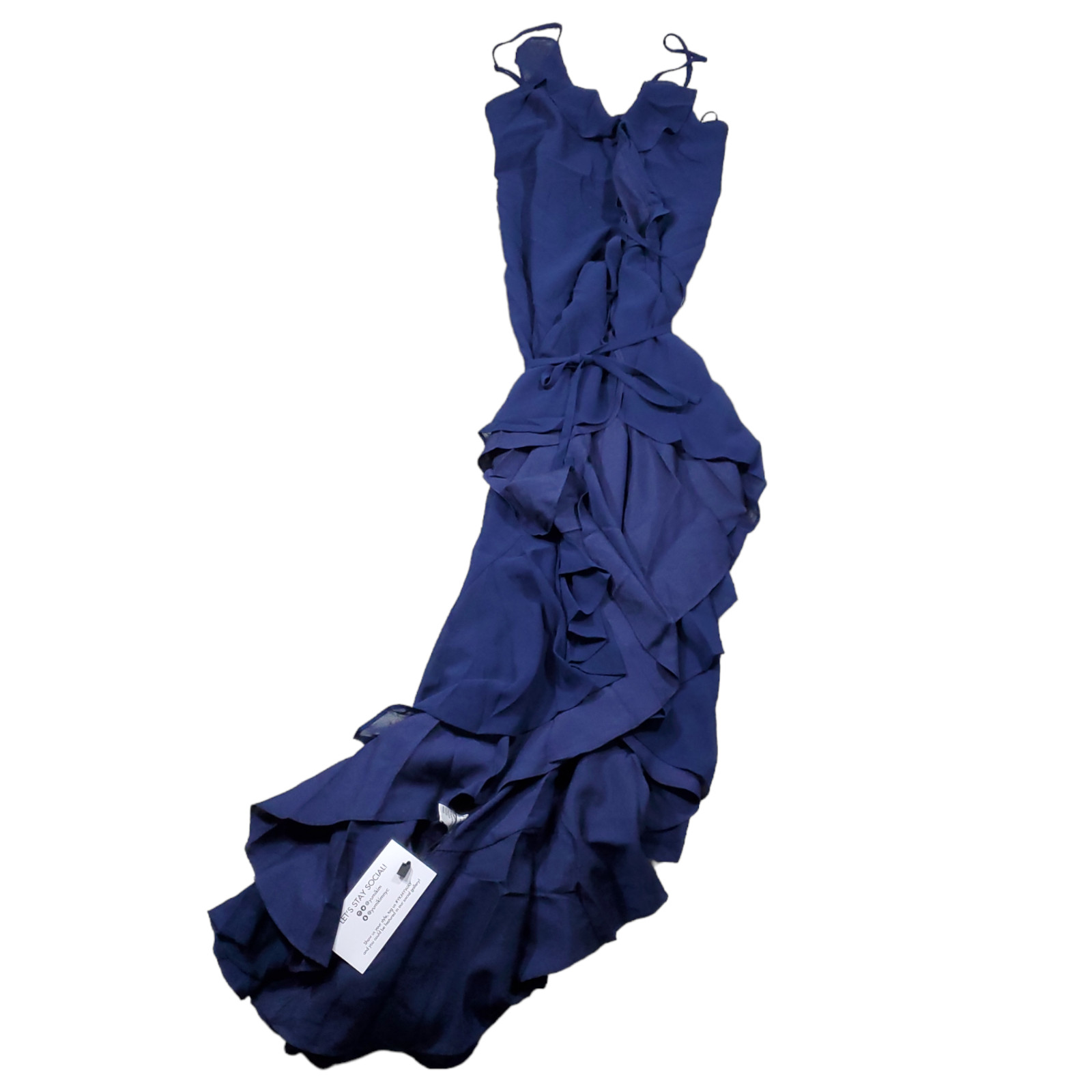 Yumi Kim Navy Blue Meadow Maxi Dress Wrap Front Tie Flowy V-Neck Size XS