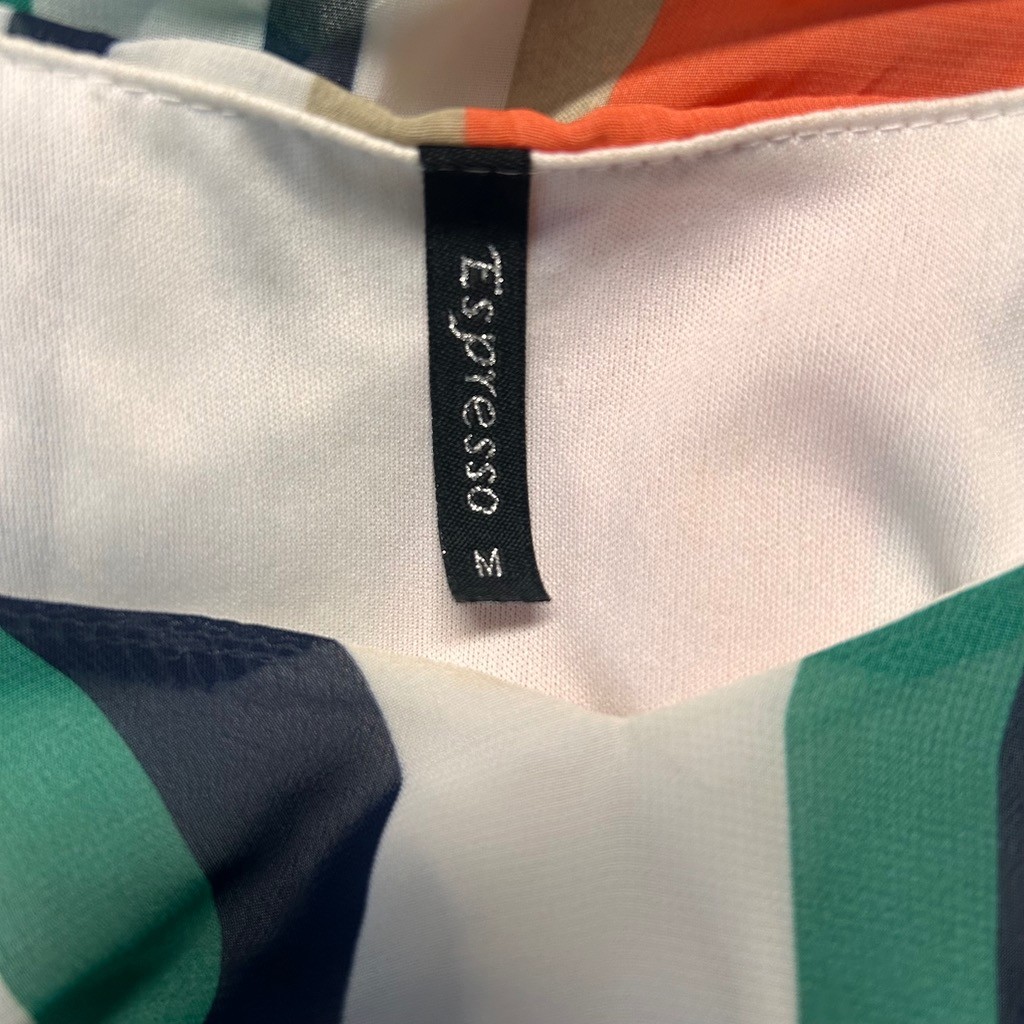 Espresso Colorblock Striped Chiffon Dress Womens Medium Green Orange Navy White