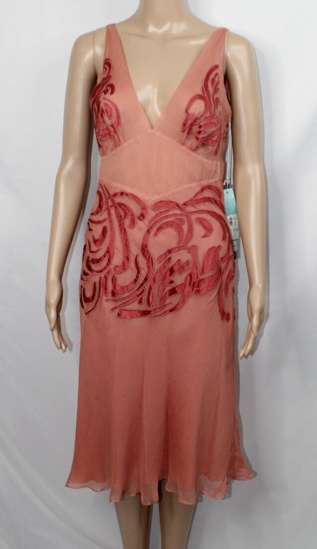 Catherine Malandrino Pink Primrose Silk Dress V Neck Sleeveless Geometric NWT 8