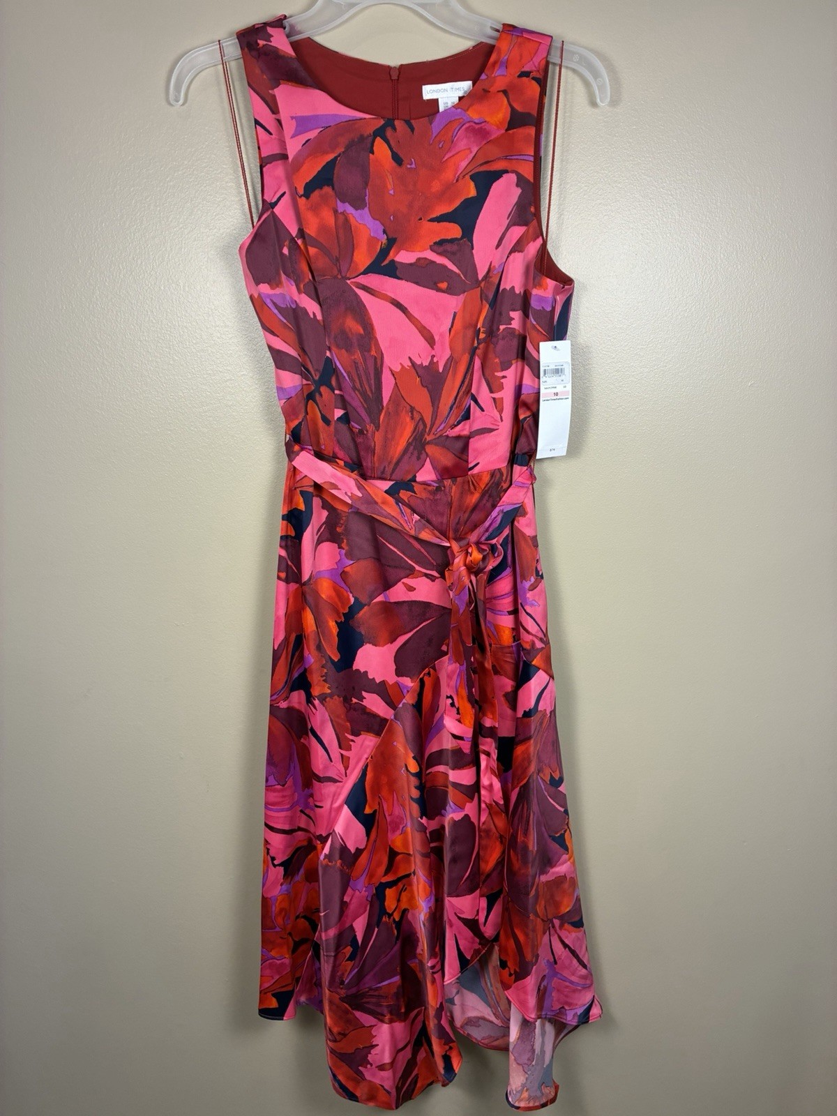 London Times Leaf Print Abstract Hem Fit n Flare Dress 10