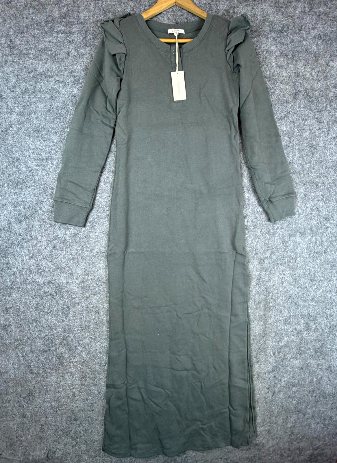 Revolve by Z Supply Ruffle Maxi Dress Womens XS Charcoal Gray Cotton Lounge