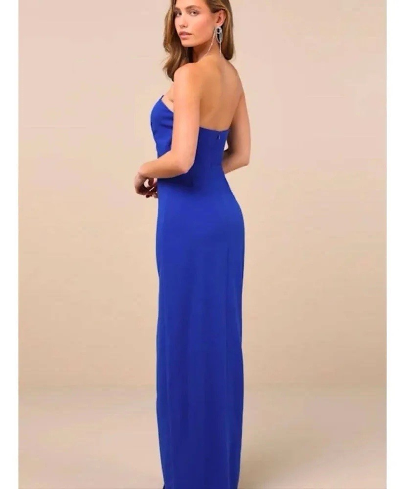 Lulus Strapless Cutout Column Maxi Dress Electric Blue NWT SZ LG