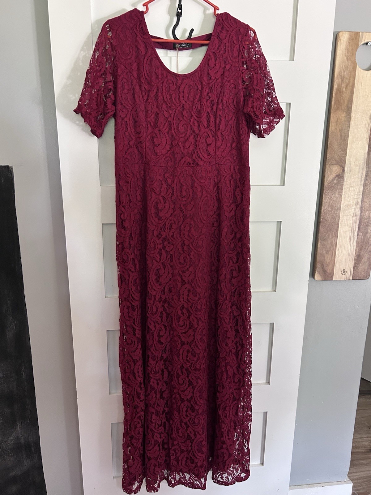 Club L Berry Lace Floral Lined Maxi Dress Round Neck Short Sleeve UK 22 or US 18