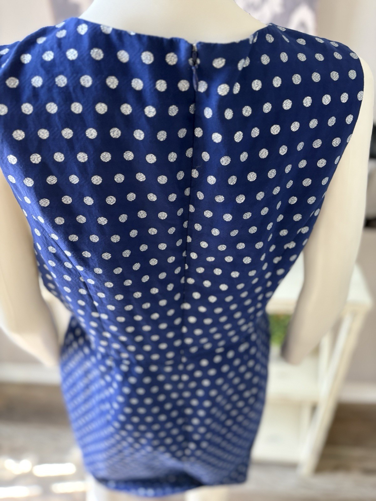J.CREW Blue White Polka Dot Square Neck Sleeveless Shift Knee Dress Lined 12