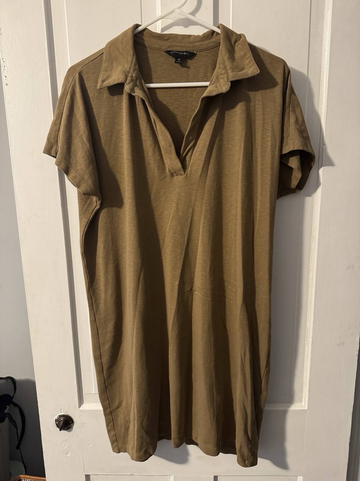 Banana Republic M Small Linen Blend Collared Shirt Mini Dress Camel Brown