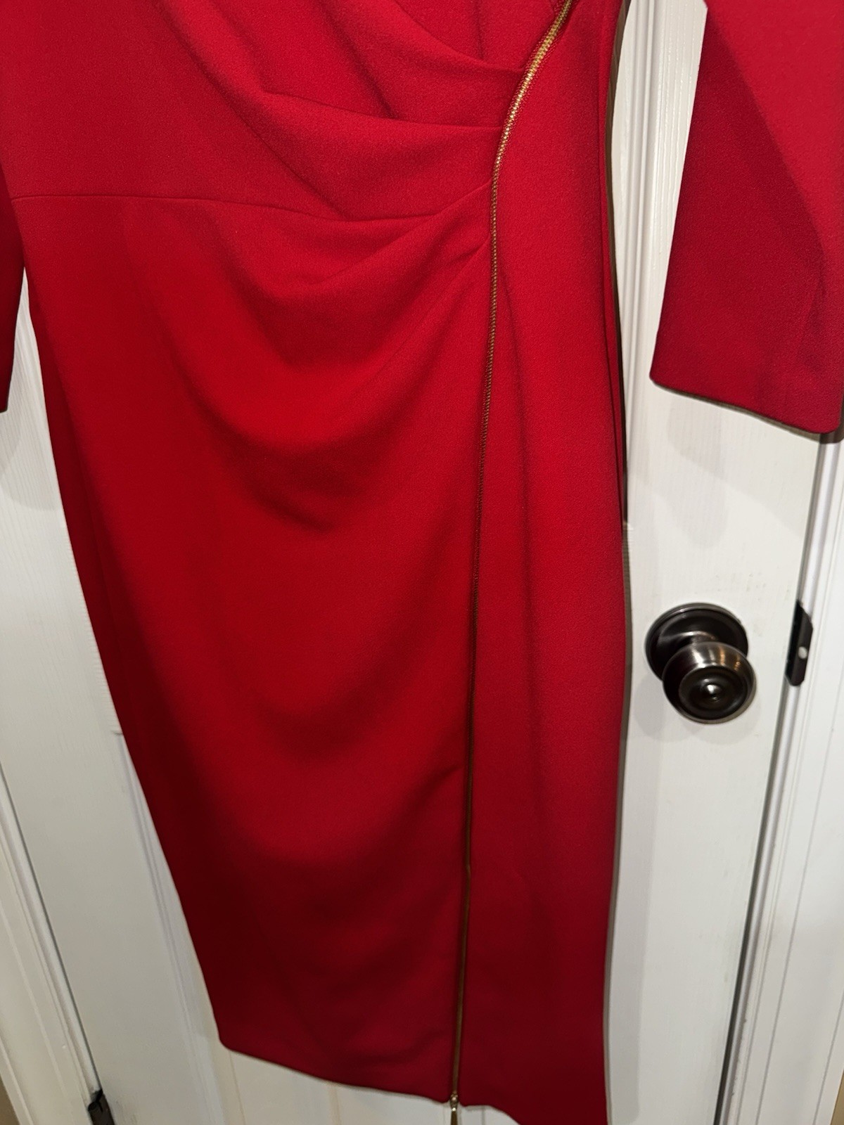 Calvin Klein Red Long Sleeve Side Zipper Ruched Sheath Dress Size 6