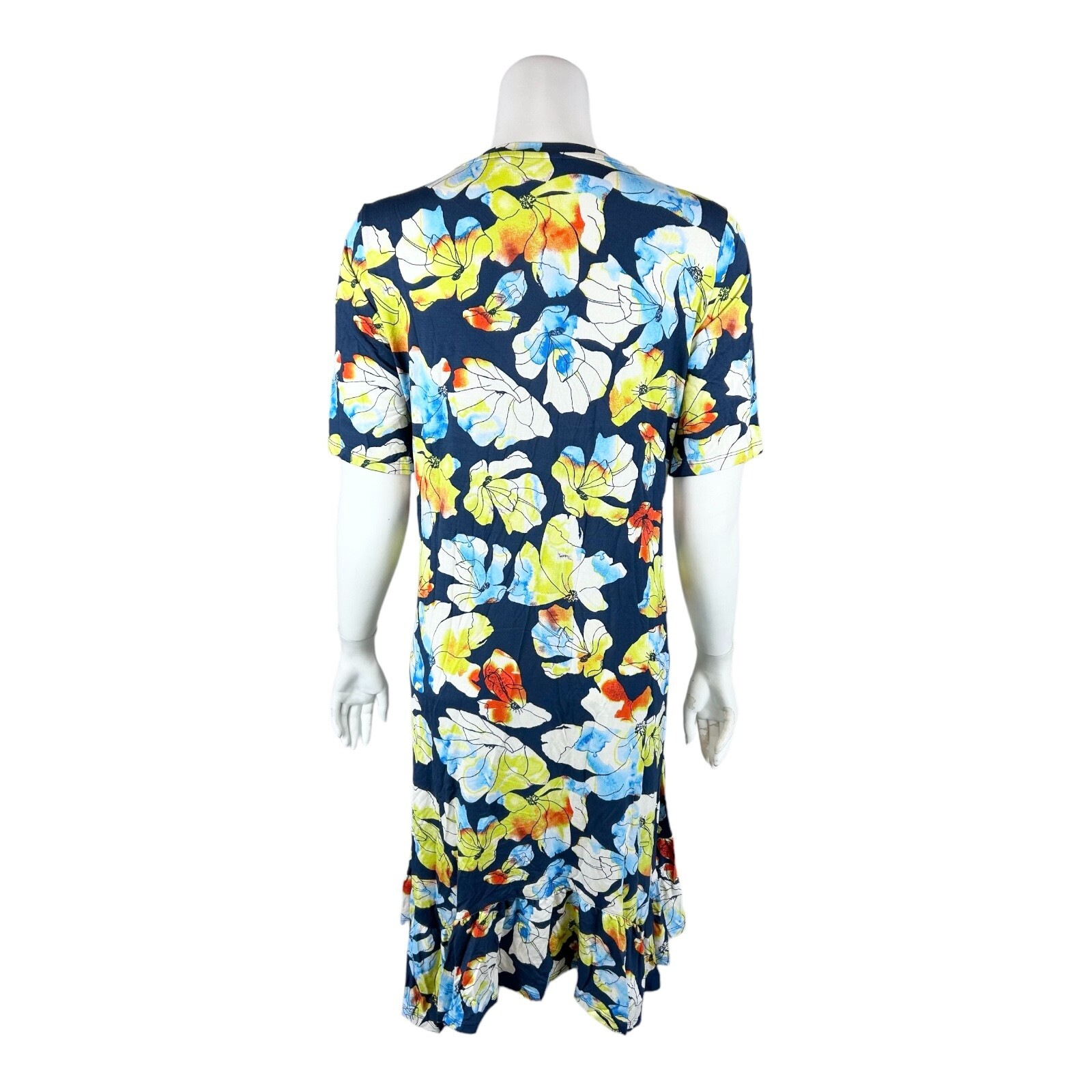 LOGO by Lori Goldstein Regular Rayon 230 Elbow Sleeve Dress Ink Floral Small Sz