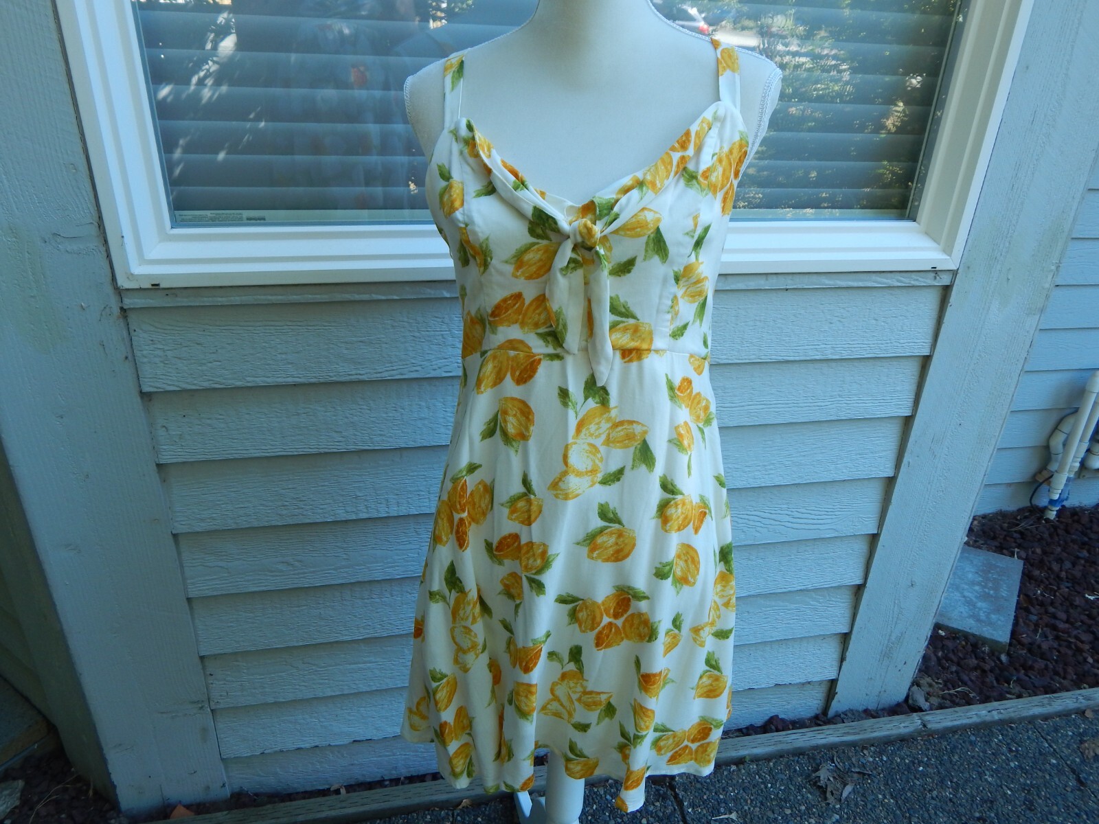 Womens Summer Dress Off White w/ Yellow & Green Adjustable Straps Size L